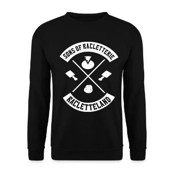 SONS OF RACLETTERIE - Fans de raclette et de motos - Sweat-shirt Unisexe - noir - Devant - Alina (178cm) & Michal (187cm)