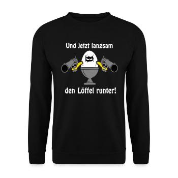 Löffel runter - Unisex Pullover - Schwarz - Vorne - Alina (178cm) & Michal (187cm)