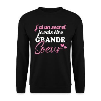 J'ai un secret je vais être grande sœur - Sweat-shirt Unisexe - noir - Devant - Alina (178cm) & Michal (187cm)