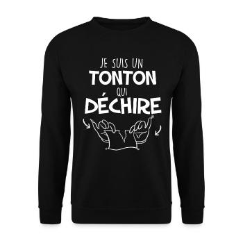 Tonton qui Déchire jeux De Mot Dessin Drôle - Sweat-shirt Unisexe - noir - Devant - Alina (178cm) & Michal (187cm)