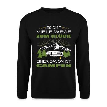 Bus Camping Camper Wohnwagen Glück - Unisex Pullover - Schwarz - Vorne - Alina (178cm) & Michal (187cm)
