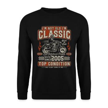 Klassiker 2005 Jahrgang Vintage Retro Motorrad - Unisex Pullover - Schwarz - Vorne - Alina (178cm) & Michal (187cm)