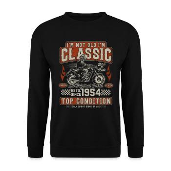 Klassiker 1954 Jahrgang Vintage Retro Motorrad - Unisex Pullover - Schwarz - Vorne - Alina (178cm) & Michal (187cm)