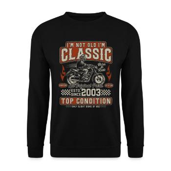 Klassiker 2003 Jahrgang Vintage Retro Motorrad - Unisex Pullover - Schwarz - Vorne - Alina (178cm) & Michal (187cm)