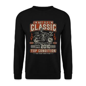 Klassiker 2010 Jahrgang Vintage Retro Motorrad - Unisex Pullover - Schwarz - Vorne - Alina (178cm) & Michal (187cm)