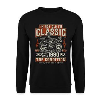 Klassiker 1990 Jahrgang Vintage Retro Motorrad - Unisex Pullover - Schwarz - Vorne - Alina (178cm) & Michal (187cm)