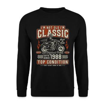 Klassiker 1988 Jahrgang Vintage Retro Motorrad - Unisex Pullover - Schwarz - Vorne - Alina (178cm) & Michal (187cm)