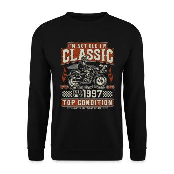 Klassiker 1997 Jahrgang Vintage Retro Motorrad - Unisex Pullover - Schwarz - Vorne - Alina (178cm) & Michal (187cm)