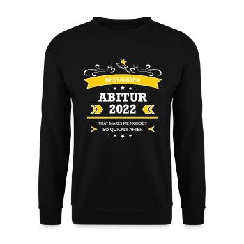Abi 2022 lustig Sprüche Abitur Geschenk bestanden - Unisex Pullover - Schwarz - Vorne - Alina (178cm) & Michal (187cm)