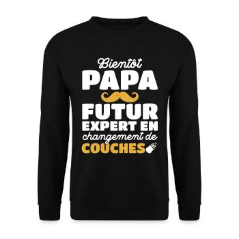 Papa Expert Changement De Couches Futur Papa 2024 - Sweat-shirt Unisexe - noir - Devant - Alina (178cm) & Michal (187cm)