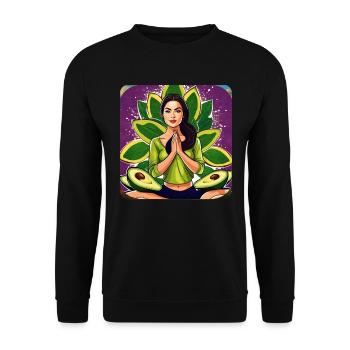 Femme de yoga avec des fruits d’avocat - Sweat-shirt Unisexe - noir - Devant - Alina (178cm) & Michal (187cm)