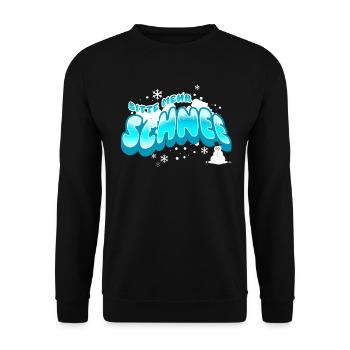 Bitte mehr Schnee! Winter Statement mit Schneemann - Unisex Pullover - Schwarz - Vorne - Alina (178cm) & Michal (187cm)
