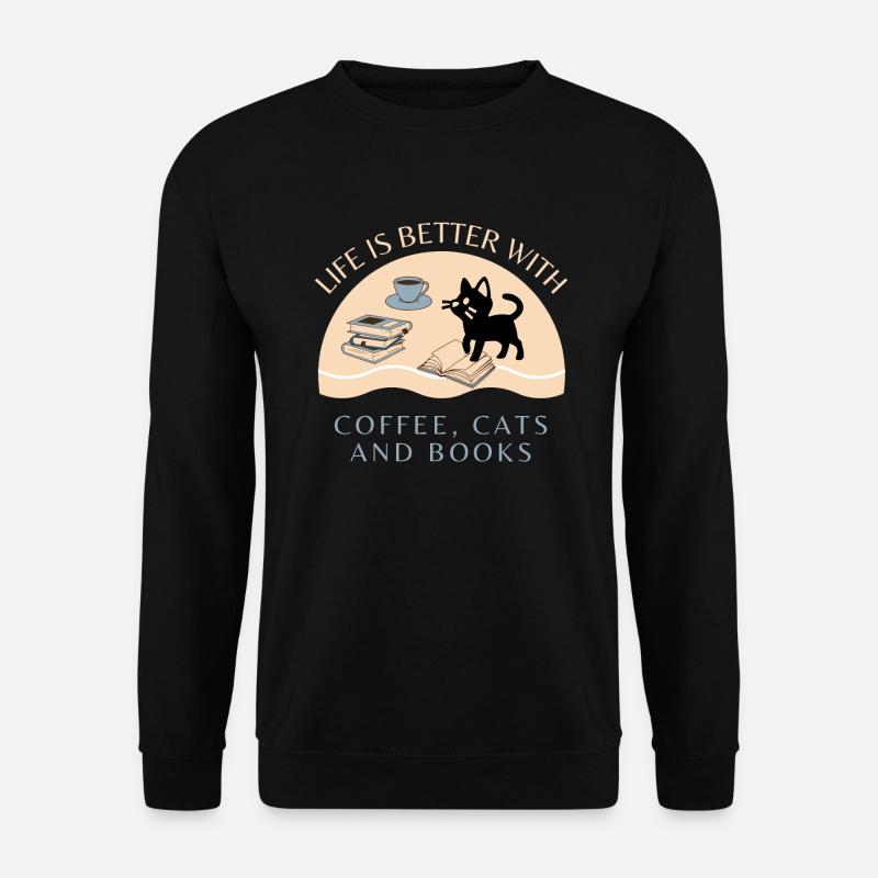 Coffee, Cats and Books - Unisex Pullover - Schwarz