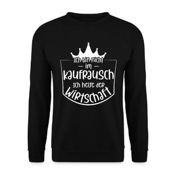 Lustiger Shopping Spruch - Kaufrausch hell - Unisex Pullover - Schwarz - Vorne - Alina (178cm) & Michal (187cm)
