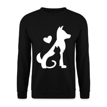 Dog with cat - best friends forever / Katze Hund - Unisex Pullover - Schwarz - Vorne - Alina (178cm) & Michal (187cm)