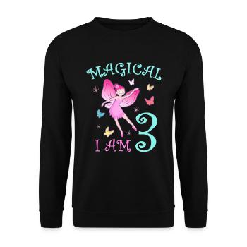Feen Kinder Geburtstag 3 Jahre Mädchen Fee - Unisex Pullover - Schwarz - Vorne - Alina (178cm) & Michal (187cm)