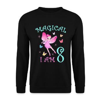 Feen Kinder Geburtstag 8 Jahre Mädchen Fee - Unisex Pullover - Schwarz - Vorne - Alina (178cm) & Michal (187cm)