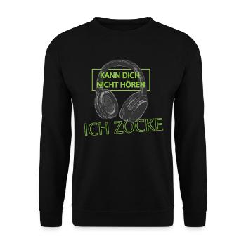 kann dich nicht hören ich zocke Gaming Headset - Unisex Pullover - Schwarz - Vorne - Alina (178cm) & Michal (187cm)