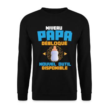 Niveau Papa Débloqué Futur Père Annonce Grossesse - Sweat-shirt Unisexe - noir - Devant - Alina (178cm) & Michal (187cm)