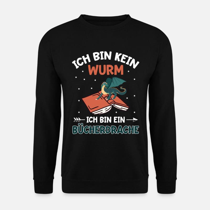 Ich bin kein Bücherwurm ich bin ein Bücherdrache - Unisex Pullover - Schwarz