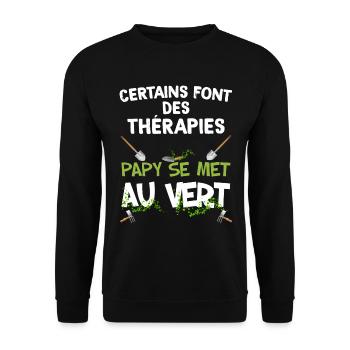 Grandpa therapy green humor man garden - Unisex Sweatshirt - black - Front - Alina (178cm) & Michal (187cm)