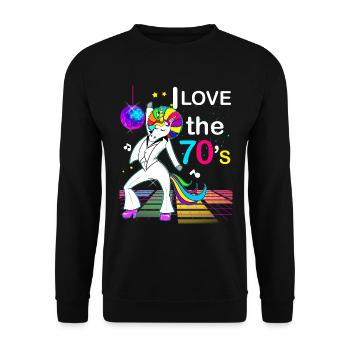 Einhorn Disco 70er Jahre Retro Vintage - Unisex Pullover - Schwarz - Vorne - Alina (178cm) & Michal (187cm)
