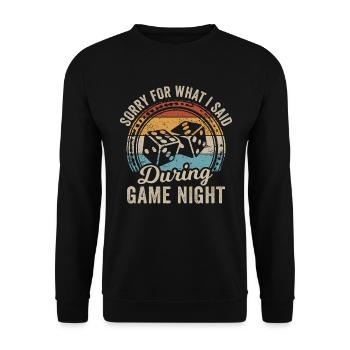 Tut mir leid für das, was ich während des Spieleabends gesagt habe - Unisex Pullover - Schwarz - Vorne - Alina (178cm) & Michal (187cm)