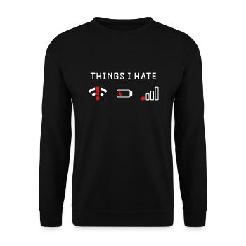 THINGS I HATE TECHNIK PROBLEME AKKU WIFI GESCHENK - Unisex Pullover - Schwarz - Vorne - Alina (178cm) & Michal (187cm)
