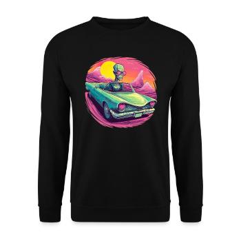 Alien Lowrider Auto Weltall Brille Sonne Wüste - Unisex Pullover - Schwarz - Vorne - Alina (178cm) & Michal (187cm)
