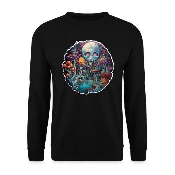 Alien im Pilzland - Unisex Pullover - Schwarz - Vorne - Alina (178cm) & Michal (187cm)