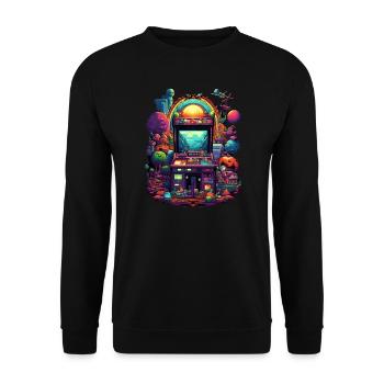 Retro Spielautomat bunt Spielen Zocken Videospiele - Unisex Pullover - Schwarz - Vorne - Alina (178cm) & Michal (187cm)