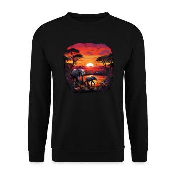 Elephant, Tree, Sunset, Colorful, Animals, Safari - Unisex Sweatshirt - black - Front - Alina (178cm) & Michal (187cm)