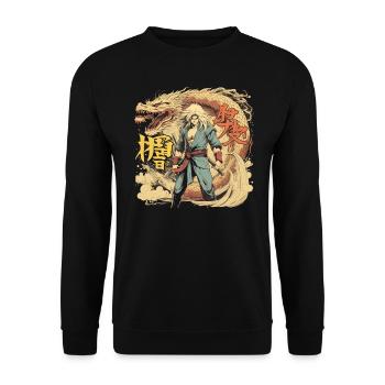 Anime Dragon Mann - Unisex Pullover - Schwarz - Vorne - Alina (178cm) & Michal (187cm)