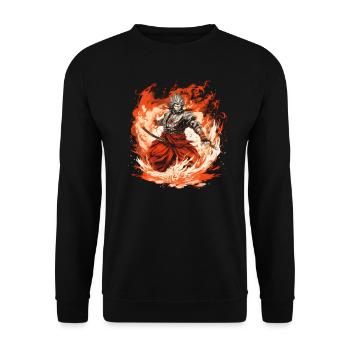 Japanese fighter with fire sword - Unisex Sweatshirt - black - Front - Alina (178cm) & Michal (187cm)