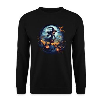 Halloween Witch Broom Night Bat Pumpkin - Unisex Sweatshirt - black - Front - Alina (178cm) & Michal (187cm)