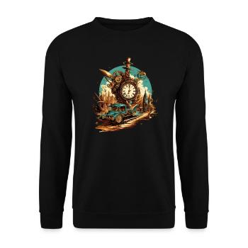 Industrie Fabrik Auto Dampfmaschine Dampf Uhrzeit - Unisex Pullover - Schwarz - Vorne - Alina (178cm) & Michal (187cm)