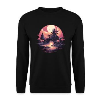 nature, sun, birds, castle, mountain, tree, water, landscape - Unisex Sweatshirt - black - Front - Alina (178cm) & Michal (187cm)