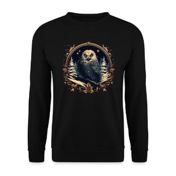 Magische Eule - Unisex Pullover - Schwarz - Vorne - Alina (178cm) & Michal (187cm)