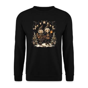 Ugly christmas, Elfen Weihnachten - Unisex Pullover - Schwarz - Vorne - Alina (178cm) & Michal (187cm)