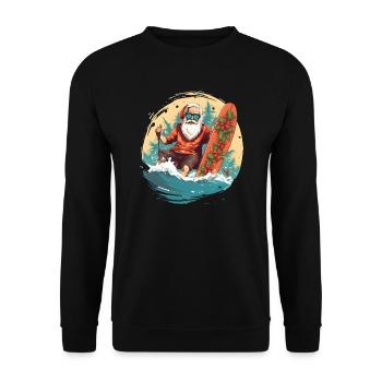 Santa Claus Weihnachtsmann Surfbrett Sommer See - Unisex Pullover - Schwarz - Vorne - Alina (178cm) & Michal (187cm)