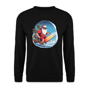Santa oder Weihnachtsmann mit Brille am Surfen - Unisex Pullover - Schwarz - Vorne - Alina (178cm) & Michal (187cm)