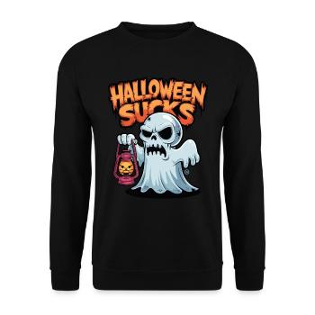 Halloween Sucks - Skull, Totenkopf, Geist - Unisex Pullover - Schwarz - Vorne - Alina (178cm) & Michal (187cm)