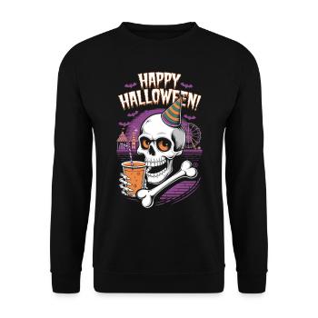 Happy Halloween - Skull, Totenkopf, Geist - Unisex Pullover - Schwarz - Vorne - Alina (178cm) & Michal (187cm)