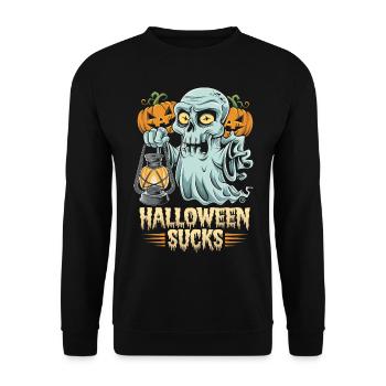 Halloween Sucks - Skull, Totenkopf, Geist - Unisex Pullover - Schwarz - Vorne - Alina (178cm) & Michal (187cm)