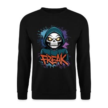 Freak - Skull, Totenkopf - Unisex Pullover - Schwarz - Vorne - Alina (178cm) & Michal (187cm)