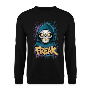 Freak - Skull, Totenkopf - Unisex Pullover - Schwarz - Vorne - Alina (178cm) & Michal (187cm)
