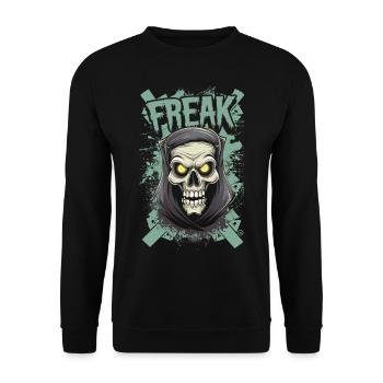 Freak - Skull, Totenkopf - Unisex Pullover - Schwarz - Vorne - Alina (178cm) & Michal (187cm)