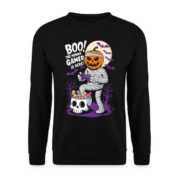 Halloween Gamer - Skull, Totenkopf, Geist - Unisex Pullover - Schwarz - Vorne - Alina (178cm) & Michal (187cm)