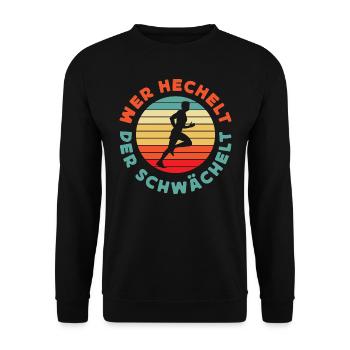 Wer Hechelt Der Schwächelt - Retro Sunset Lustiges - Unisex Pullover - Schwarz - Vorne - Alina (178cm) & Michal (187cm)