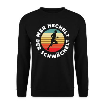 Wer Hechelt Der Schwächelt - Retro Sunset Lustiges - Unisex Pullover - Schwarz - Vorne - Alina (178cm) & Michal (187cm)